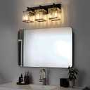 Black Bathroom Vanity Light 3 Lights, Crystal Bathroom Wall Light Fixtures Modern Vanity Light Over Mirror (Exclude Bulb)