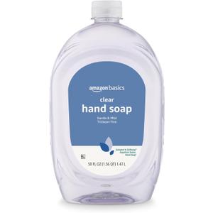 Amazon Basics Gentle & Mild Clear Liquid Hand Soap Refill, Triclosan-Free, Dermatologist-Tested, pH Balanced, Cruelty-Free, 50 Fluid Ounces, 1-Pack (Previously Solimo)