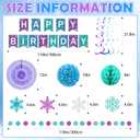 17 Pcs Winter Wonderland Decorations Kit, Blue Purple Teal Hanging Snowflake Ornaments, Happy Birthday Banner, Paper Fans, Pompoms Set for Girls 1st 2nd 3rd 4th 5th Frozen Themed Birthday Supplies
