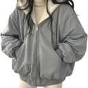 Sumleno Sherpa Jacket for Women Teen Girls Reversible Y2k Zip Up Hoodie Fleece Fur Grunge Winter Coat Cutecore Korean Clothes (Blue, M)