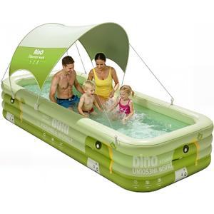 120" Large Inflatable Pool for Kids with Removable Canopy, 4-Layer Blow up Pool, 0.32mm Heavy Duty PVC, Family Durable Swimming Pool for Adults Pets Backyard Summer Green