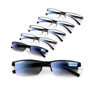 6 pack Executive Style Reading Glasses Men - Durable Readers with 99% Blue Light Blocking - Comfortable Fit with TR90 Frames +4.0