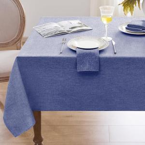 Softalker Linen Textured Rectangle Tablecloth, Waterproof Wipeable Farmhouse Burlap Table Cloth, Stain Resistant Wrinkle Free Table Covers for Kitchen Dining Holiday Party (60 x 144, Denim Blue)