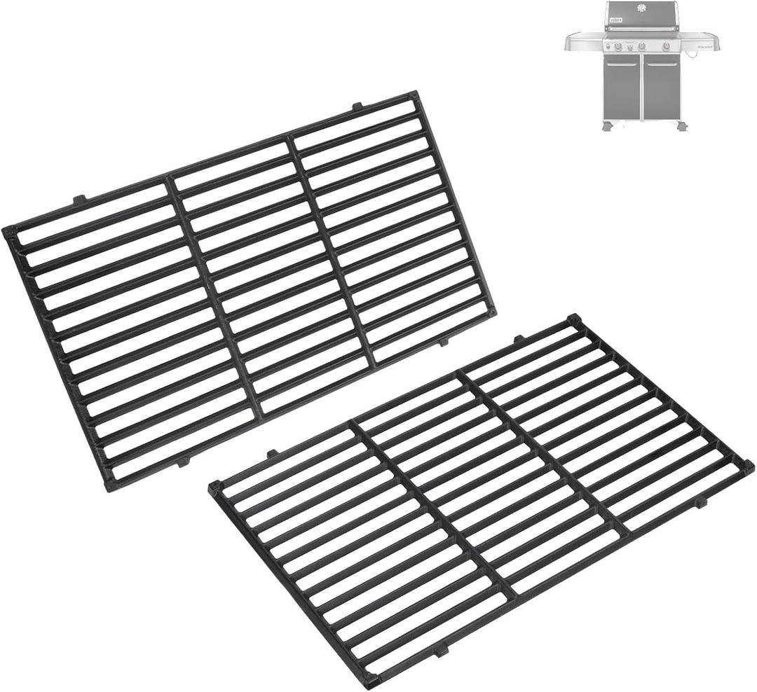 7524 7528 19.5" Grill Grates for Weber Genesis 300 Series Genesis E310 E320 E330 S310 S320 S330 EP310 EP320 EP330 for Weber Genesis 300 Grill Parts, Matte Cast Iron Cooking Grates, 19 1/2" X 12 3/4"ci