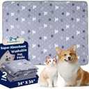 BumaiGo Washable Pee Pads for Dogs, 2-Pack 34x36in Reusable Puppy Pads, 100% Waterproof and Non-Slip Whelping Pads, Super Absorbent Pet Training Pads for Potty Training, Playpens, Crates and Couches