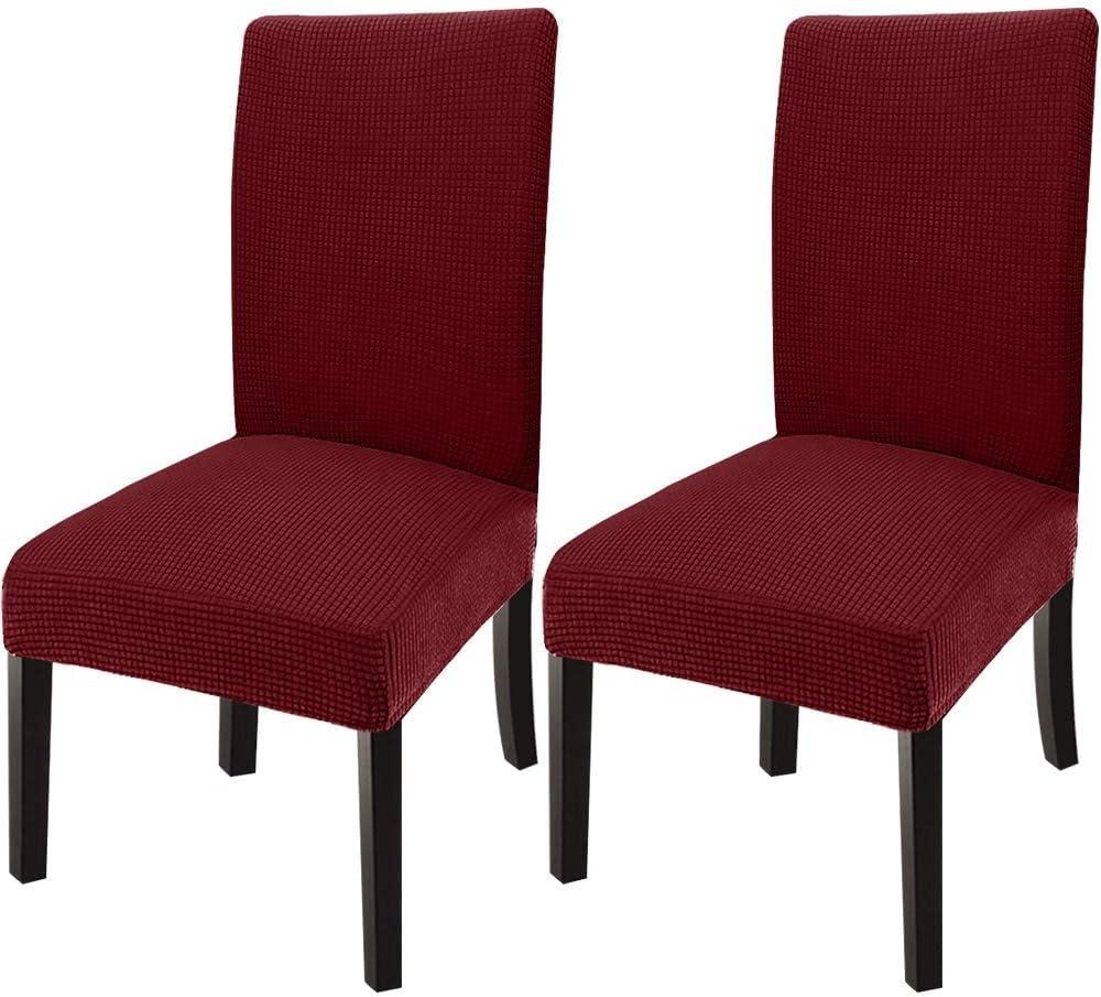 GoodtoU Chair Covers for Dinning Chairs 2 Pack, Stretch Kitchen Chair Covers, Removable Washable Chair Seat Protector for Home & Banquet, Burgundy Red (Set of 2)
