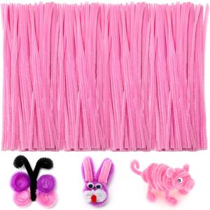 Iooleem 200pcs Pink Pipe Cleaners, Chenille Stems, Pipe Cleaners for Crafts, Pipe Cleaner Crafts, Art and Craft Supplies. (Small Pack)