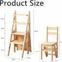 4 Tier Folding Step Ladder, 3-in-1 Wooden Folding Ladder Chair, Portable Multi-Function Step Stool, 198 lbs Capacity Indoor and Outdoor Display Rack Flower Rack,for Library,Home,Kitchen (Wood color)