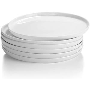AntoKueh White ceramic plates set of 6, 10 Inch round Porcelain plate, 6-piece Salad dishes with shallow Edges for steak, Dessert, Dishwasher/Microwave safe