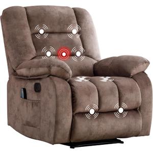 Phoenix Home Manual Recliner Chair with Massage & Heating, Overstuffed Breathable Fabric Reclining Sofa with Side Pockets for Living Room, Brown
