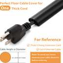 12ft Cord Cover Floor for Extension Cords, Self-Adhesive Floor Cable Cover to Protect Cables & Prevent Tripping, PVC Cord Hider Protector, Internal Wire Management Channel Diameter: 0.39", Black (W1'' x L12')