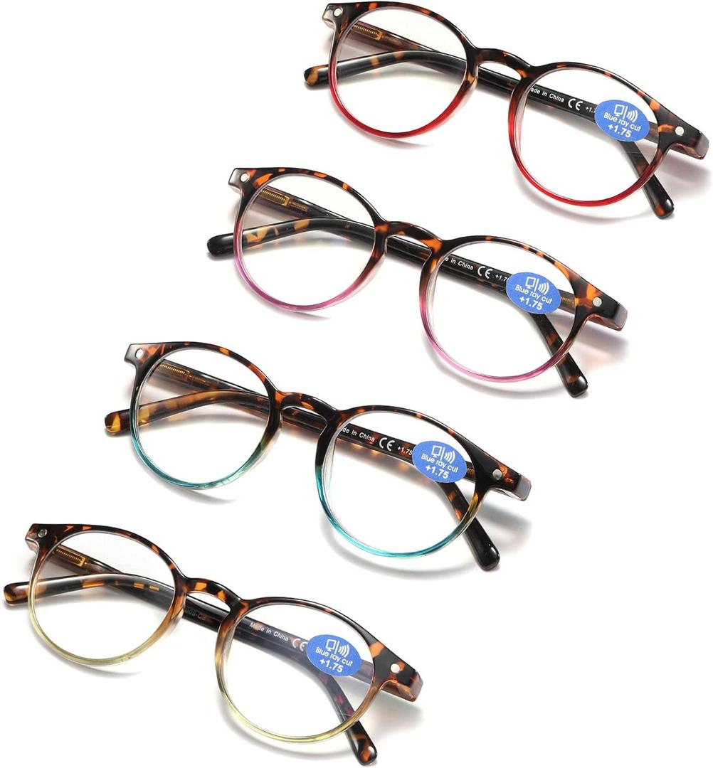 Reading Glasses for Women - Blue Light Blocking Ladies Spring Hinge Readers with Pouches Anti Eyestrain/Glare Women's Computer Eyeglasses (4 Pairs Mix Color, 2.00)