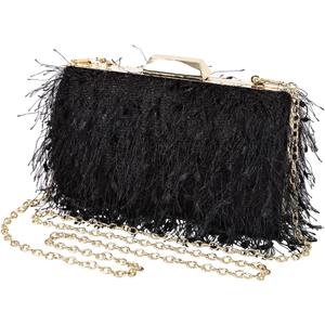 Women Ostrich Feather Tote Bag Fluffy Purse Clutch Feather Shoulder Crossbody Bag Evening Handbag for Wedding Party