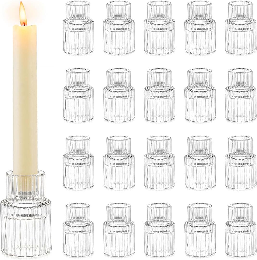 Romadedi Glass Candle Holder for Candlestick - 20 Pcs Clear Small Tapered Candle Holder Wedding Decor Table Centerpiece Bulk for Candle Sticks Christmas Party Living Room Dinner Advent