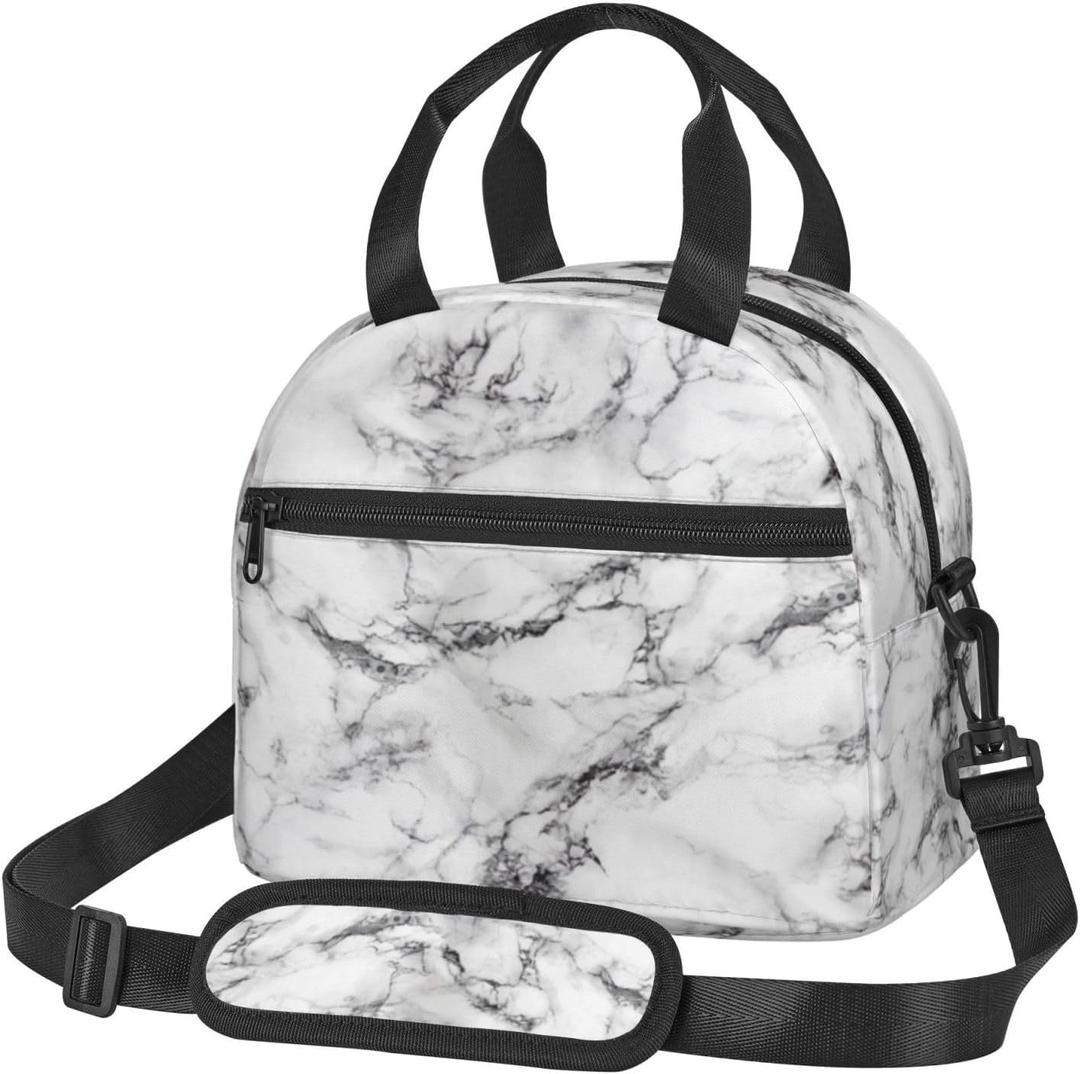 White Marble Lunch Bag with Adjustable Shoulder Strap for Women Men Reusable Lunch Box Leakproof Tote Bags Insulated Cooler for Work Travel Outdoor(9 x 5 x 7.8 Inches) White Marble Lunch Bag with Adjustable Shoulder Strap for Women Men Reusable Lunch Box Leakproof Tote Bags Insulated Cooler for Work Travel Outdoor(9 x 5 x 7.8 Inches)