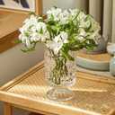 BLOFLO Embossed Glass Vase, 7'' Crystal Glass Vases for Flowers, Pedestal Big Base Glass Bouquet Vase, Hydroponic Glass Transparent Vase for Home Office Wedding Dining Table Party