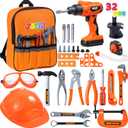 JOYIN 32PCS Kids Tool Set, Pretend Play Toddler Tool Toys with Construction Backpack Costume & Electronic Toy Drill for Boy Girl Halloween Present Birthday Dress Up Party
