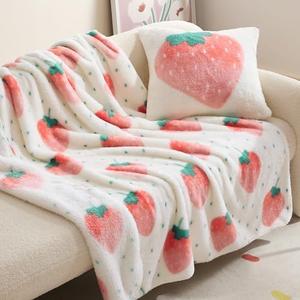 Bedsure Strawberry Throw Blanket with a Pillow Cover - Aesthetic White Cute Fleece Throw for Girls Boys Teens Kids as Gifts, Soft and Cozy Fruit Pattern Pink Blankets for Couch Sofa Bed Camping