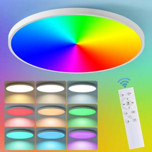 Smart Ceiling Light with Remote Control - 12Inch 30W Flush Mount Ceiling Light, RGB Color Changing Ambient Light for Bedroom, Kitchen, Dining Room, Basements