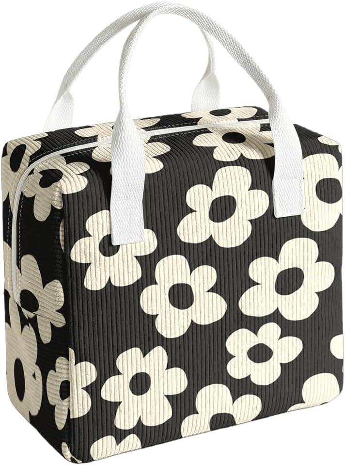 bow lunch box for women and men,insulated fabric lunchbag for work,leakproof adult lunchbox,cooler lunch tote bag for offices college picnic travel outdoor (Flower)