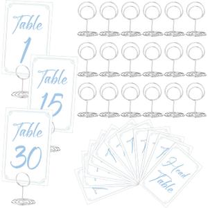 Thenshop 31 Sets Table Number Cards with Holders, 1-30 Numbers Head Table Card 2" Place Holder Stand for Wedding Anniversary Birthday Restaurant(Round,White, Blue)