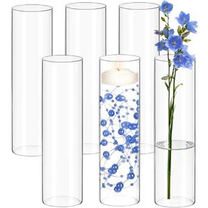6 Pack Glass Cylinder Flower Vases 14 Inch Tall Bulk Clear Vase for Centerpieces Hurricane Floating Candle Holder for Table Home Home Decor Floral Shelf Party Dining Wedding Holiday Decoration