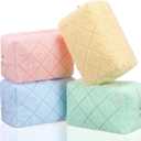 LEIFIDE 4 Pcs Quilted Makeup Bag Pouch Cute Plush Fuzzy Checkered Cosmetic Bag Cotton Terry Cloth Toiletry Pouch with Zipper Portable Travel Organizer Preppy Brush Storage for Christmas Women Gift