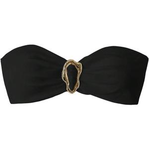 SOLY HUX Women's Bandeau Bikini Top Ruched Strapless Tie Back Swimsuit Bathing Suit Tops (Plain Black), Size: Small 4-6