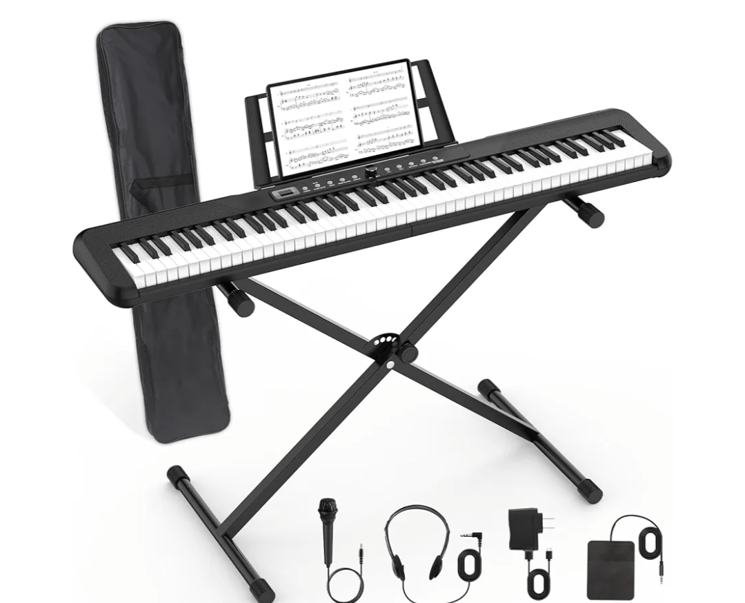 88 Key Piano Keyboard, Semi Weighted Electronic Digital Piano with Music Stand, Power Supply, Sustain Pedal, Bluetooth, Stand, MIDI, for Beginner Professional at Home, Stage