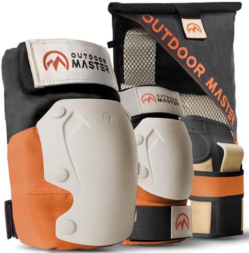OutdoorMaster Skateboard Cycling Helmet and OutdoorMaster Knee Pads for Skating Knee and Elbow Pads for Adult &Youth - Skateboard Protective Gear with Wrist Guards 3 in 1 Saver Series for Skate