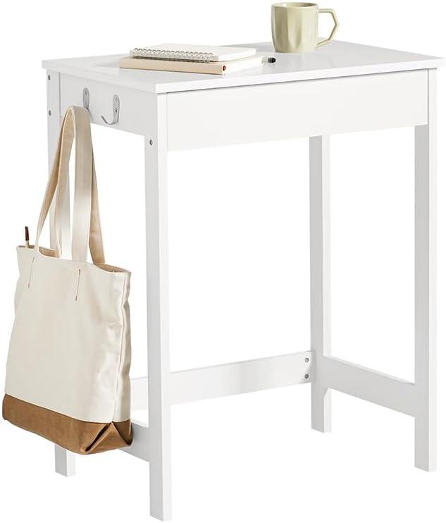 Haotian Small Desk with Drawers, Mini Writing Table, Vanity Table Computer Workstation Children Teenagers Desk with Hooks, White FWT43-W