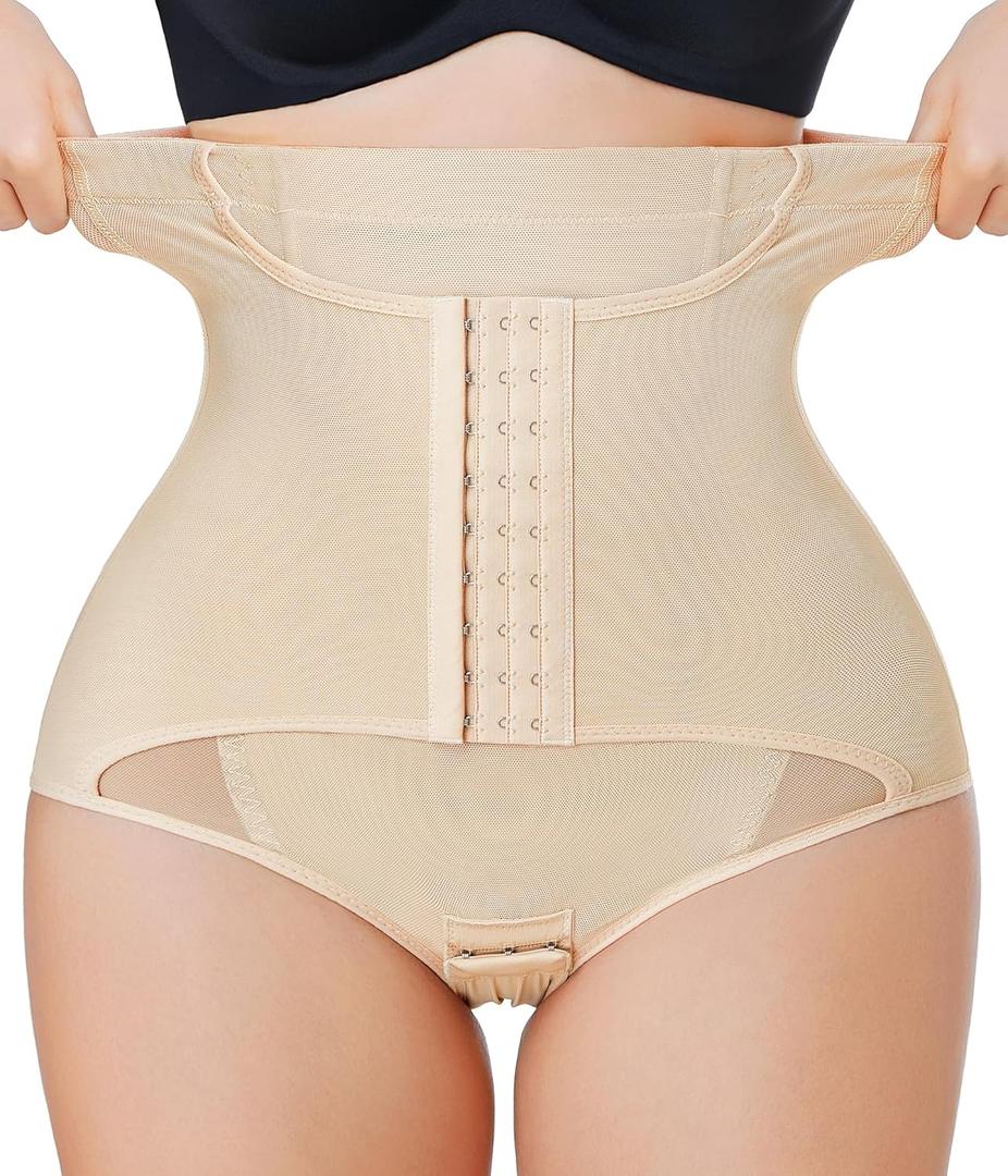 MERYOSZ Butt Lifting Panties High Waisted Tummy Control Shapewear for Women Waist Trainer Mesh Body Shaper Underwear (X-Large, Beige)
