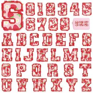 KINGSOW Strawberry Iron on Patches for Kids: 36PCS Preppy Letters A-Z and Numbers 0-9 Appliques for Clothing Backpacks Bags - Cute DIY Crafts for Parent-Child Activity Girls Daughter Gifts