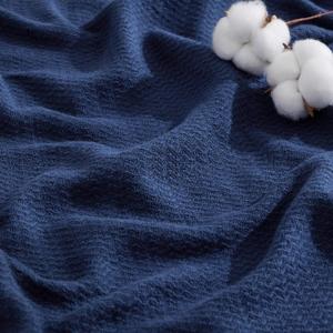 Bedsure GentleSoft 100% Cotton Large Throw Blanket for Couch 50x70 inches - Breathable and Lightweight, Soft Cozy Herringbone Woven Cotton Throw for Summer, Navy Blue Office Chair Blanket