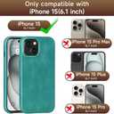 LUCKYCOIN Premium Full Grain Leather Magnetic Phone Case for iPhone 15, Compatible with MagSafe, Metal Buttons, Slim Fit Classic Leather Protective Case for Everyday Use  Green