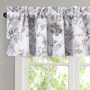 H.VERSAILTEX Blackout Curtain Valances for Kitchen Window/Living Room/Bathroom Privacy Added Rod Pocket Home Decoration Winow Valance, 52" W x 18" L, Floral in Brown and Soft Teal (52"W x 18"L (Pack of 1))