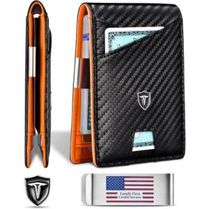 Men Slim Wallet Money Clip: Genuine Leather Minimalist Bifold Front Pocket Wallets, 12 Slots Rfid Blocking Credit Card Holder ID Window, Inside Cash Fold Moneyclip, Personalized Simple Thin Billfold