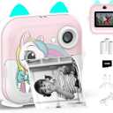 Instant Print Camera for Kids, Christmas Birthday Gifts for Girls Boys, Selfie Digital Camera with 1080P Videos, Portable Toy for 4 5 6 7 8 9 10 Years Old Girl with Print Paper & 32G Card (Pink)