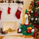 Christmas Porch Goose Outfits,2 Pcs/Set Toy Soldier Style Goose Clothes with Pointed Hat and Gift Box Fits 23" Lawn Goose Statue,Green Christmas Outdoor Goose Costume,Yard Patio Garden Xmas Decor