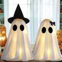 [Timer] Light Up Halloween Ghost Decorations, Set of 2 DIY Spooky Ghosts Crafts, Scary Ghost for Halloween Decor Indoor Home Mantel Shelf & Tabletop Decor