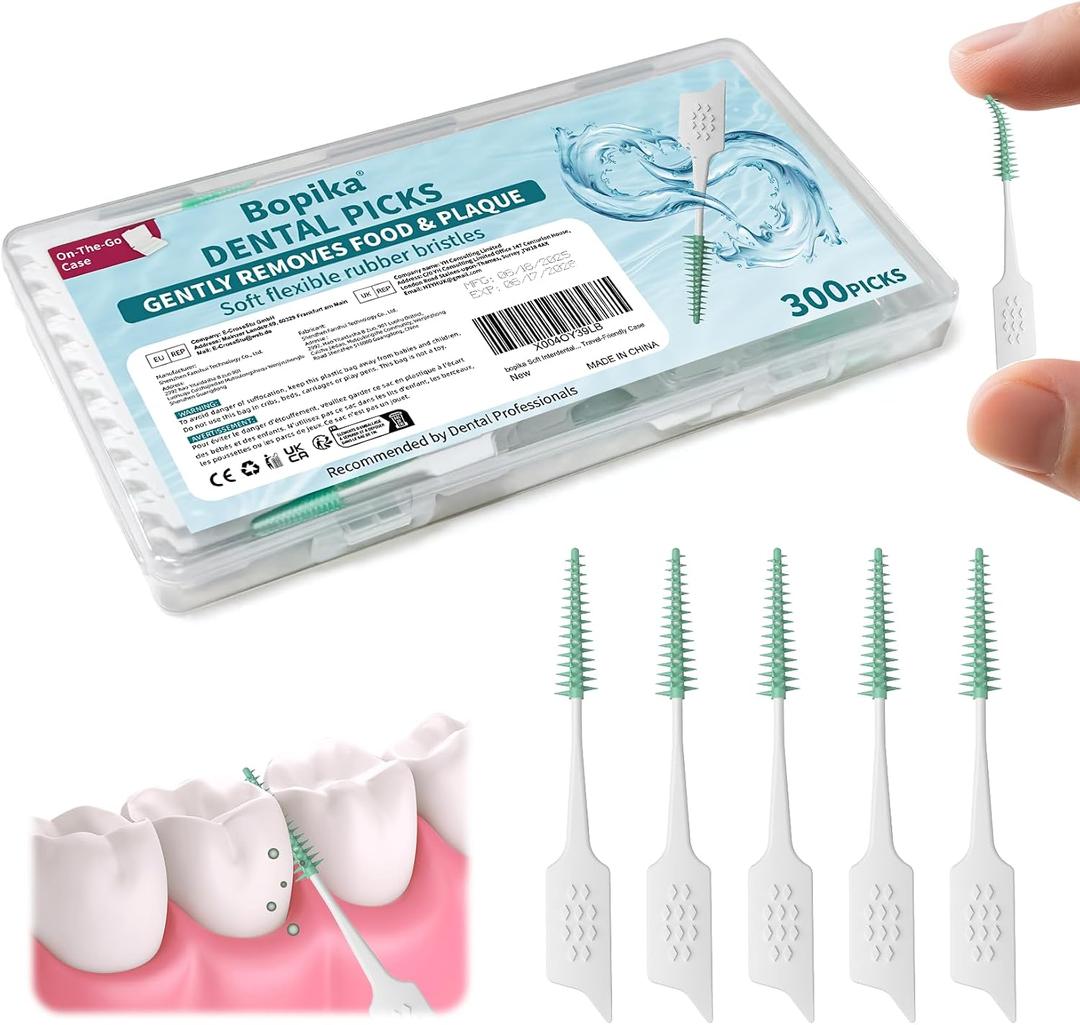 3 x Bopika Soft Interdental Brushes - 300PCS Gentle Dental Picks for Braces, Bridges & Wide Gaps, Dentist-Recommended with Travel-Friendly Case