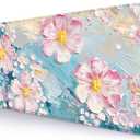 Large Mouse Pad Mousepad, Pink Flowers in a Blue Desk Mats for Desktop, Watercolor Beautiful Floral Laptop Computer Desk Pad, Non-Slip Rubber Base Desktop Mat, 31.5 x 11.8 inches