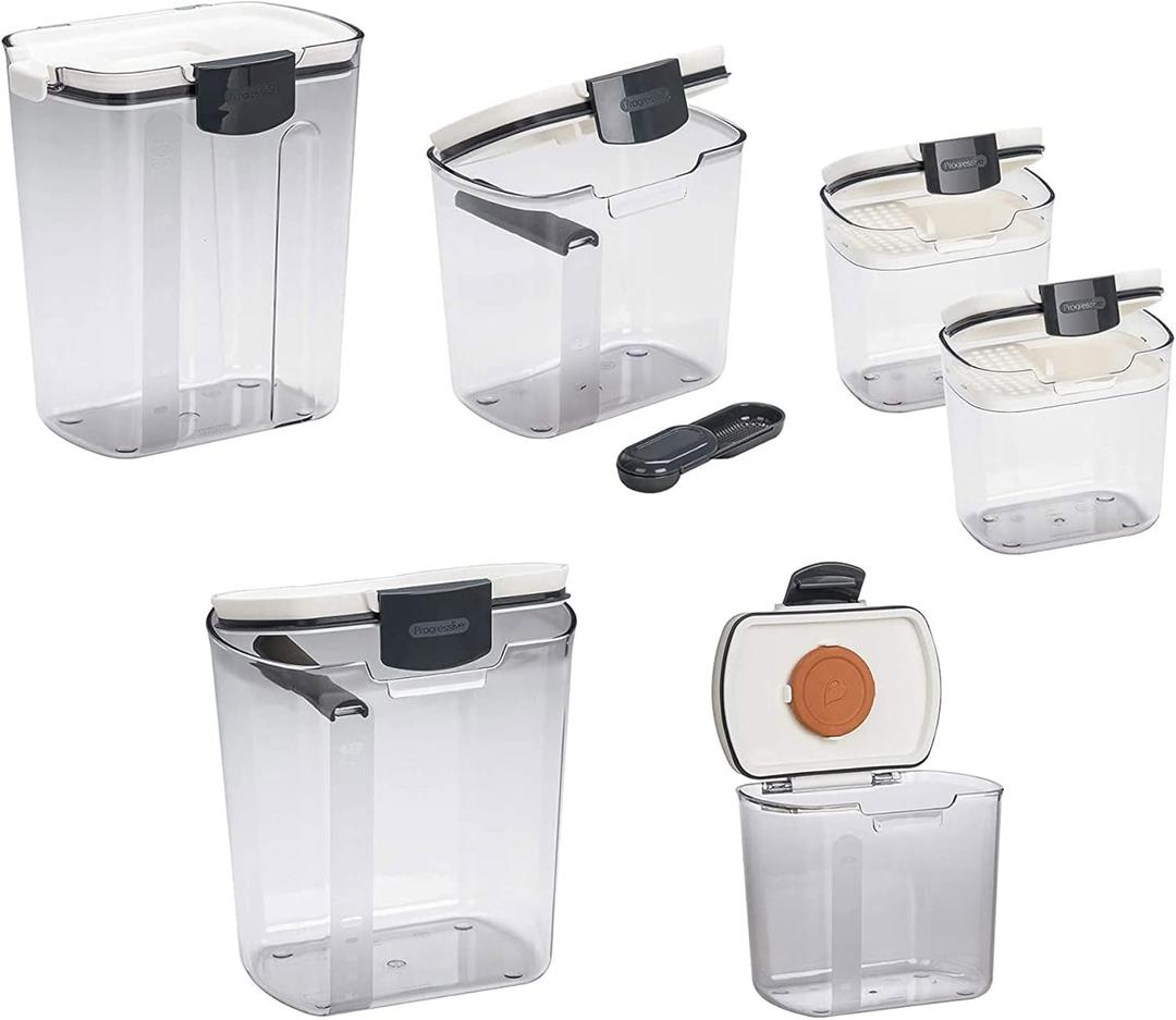Progressive ProKeeper Baker's Airtight Kitchen Storage Canister Container Set for Flour, Sugar & More, Keeps Ingredients Fresh, with Accessories (Multicolor, 6- Piece)