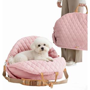 Dog Car Seat for Small Dogs, Pet Seats for Cars with Clip-On Safty Leash, Detachable Washable Pet Car Seat Travel Bed Under 25lbs (Pink)