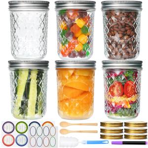 Mason Jars 16 oz, Canning Jars with Metal Airtight Lids and Bands, Wide Mouth Mason Jars Ideal for Jam, Jelly, Yogurt, Overnight Oats, Meal Prep, Wedding Favors, 6 Pack