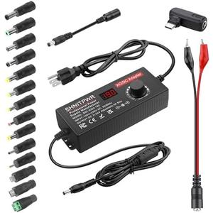 SHNITPWR 120W Universal Power Supply Adapter DC 3.5V~24V 5A Adjustable AC/DC Adapter with USB C Charger PD 100W 100V-240V AC to DC Converter Variable Power Supply,14 Tips,Alligator Clips Power Cable