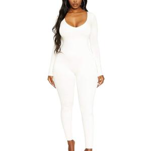 Mulisky Women's Sexy Long Sleeve Bodycon Jumpsuit Rompers One Piece Outfits (White), XL