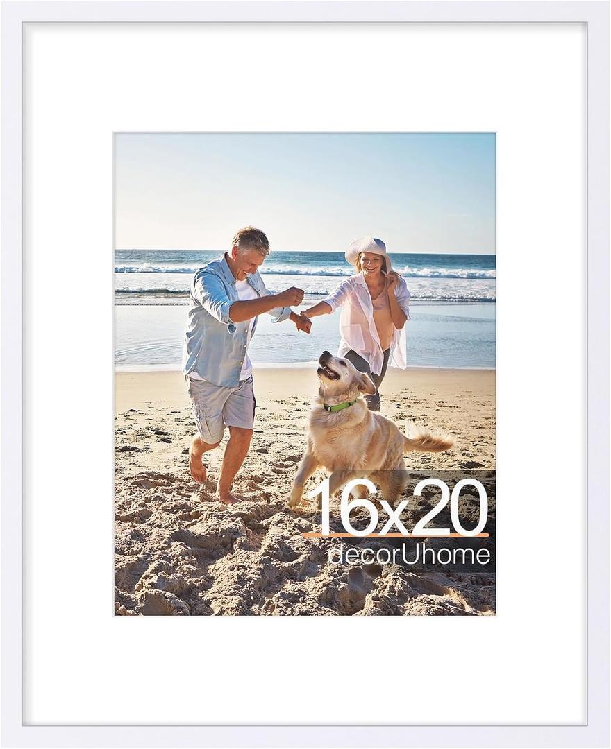 decorUhome 16x20 Picture Frame, Display Pictures 11x14 with Mat or 16x20 without Mat, Wall Hanging Poster Frame, White, Pack of 1