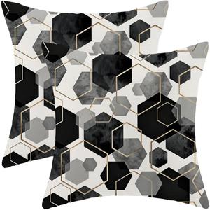 Boho Black Pillow Covers 18x18 Inch Abstract Black Gold Geometric Throw Pillow Covers Set of 2 Modern Art Pillow Cases Outdoor Decor for Living Room Bedroom Linen Square Cushion