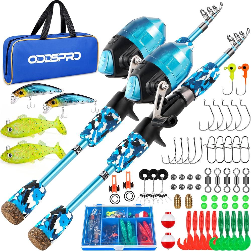 ODDSPRO Kids Fishing Pole, Portable Telescopic Fishing Rod and Reel Combo Kit - with Spincast Fishing Reel Tackle Box for Girls, Youth
